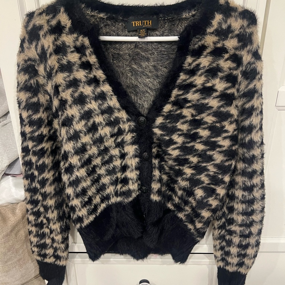 Truth Black and Cream Houndstooth Cardigan